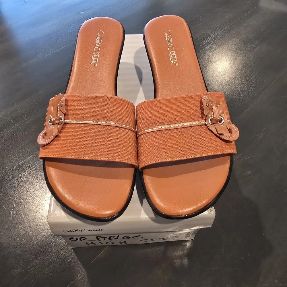 Cabin Creek Paloma Orange Wedge Slides Size 8.5
